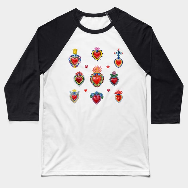 Mexican Sacred Hearts Baseball T-Shirt by Colette